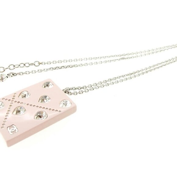 CHANEL CC Logos Rhinestone Pink Lucite Necklace 23 CHANEL Necklace pink Women Authentic secondhand